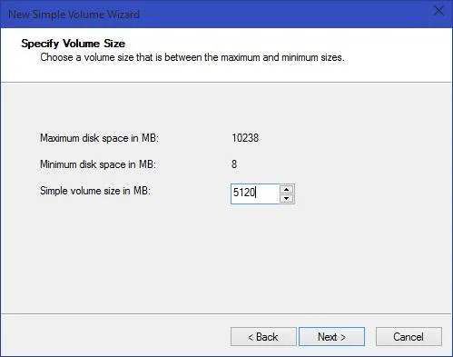 volume size wizard