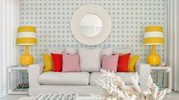White with Yellow, Pink, and Red