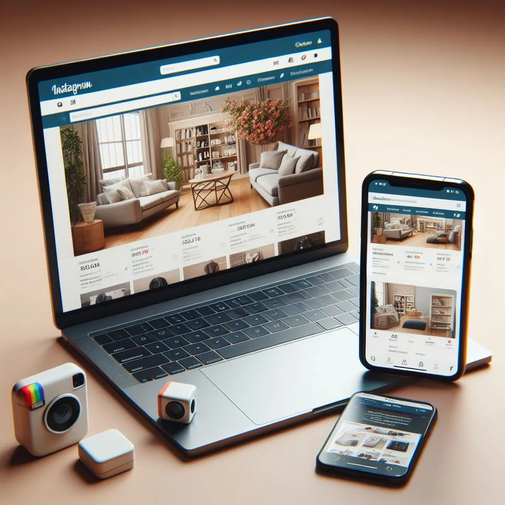 A laptop opened with a website and a phone opened with Instagram